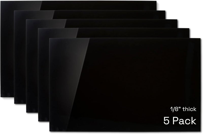Glowforge Proofgrade Black Acrylic Sheets for Laser Cutting and Engraving - 5 Sheets, 12x20 Inch - Opaque Glossy Acrylic for Laser Cutter - Image 1